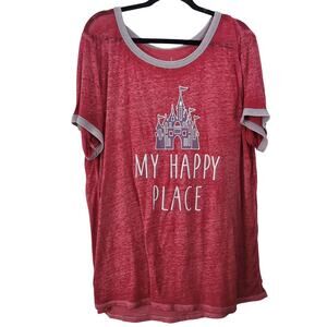 Disney Parks Size 2XL Red My Happy Place Tee Plus Size Castle Graphic
